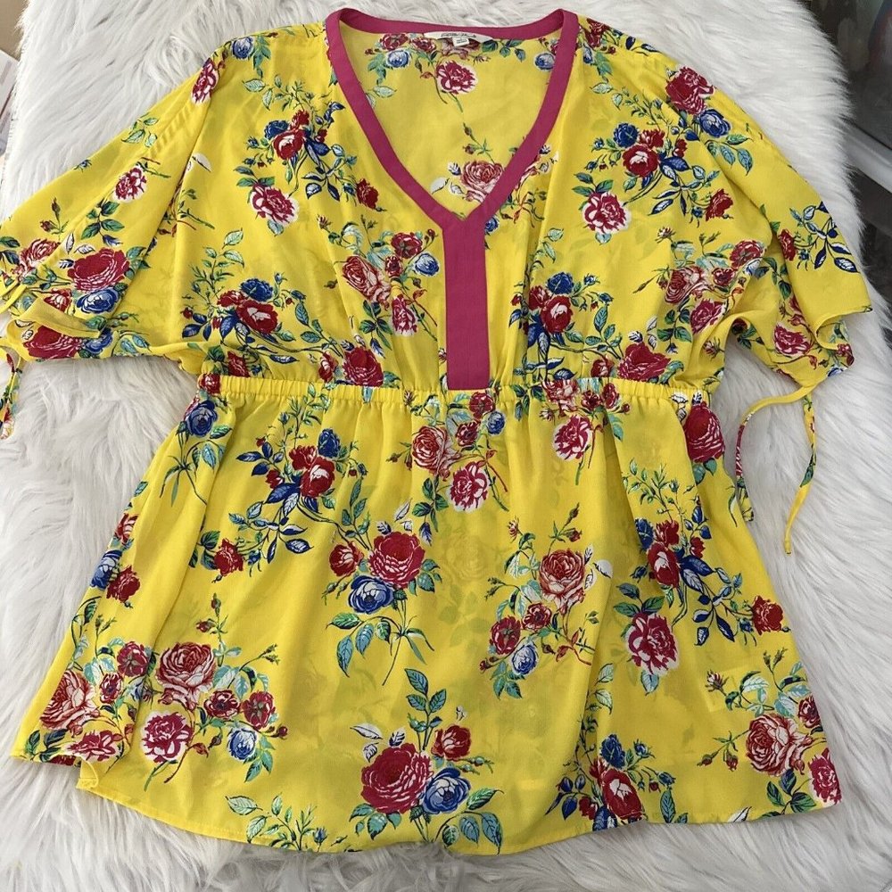 The Pioneer Womens womens L yellow country floral blouse